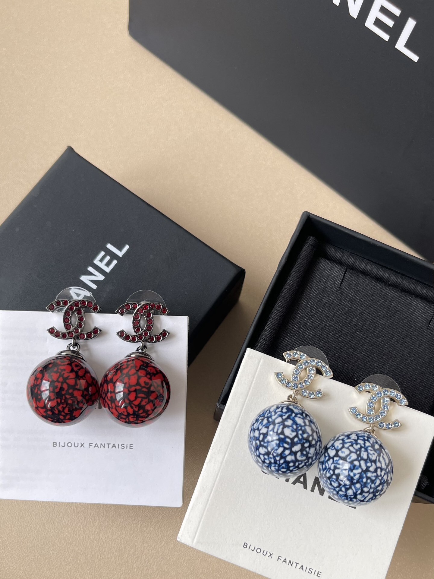 Chanel 2024/25 Blue Marble Pearl & Rhinestone CC Drop Earrings