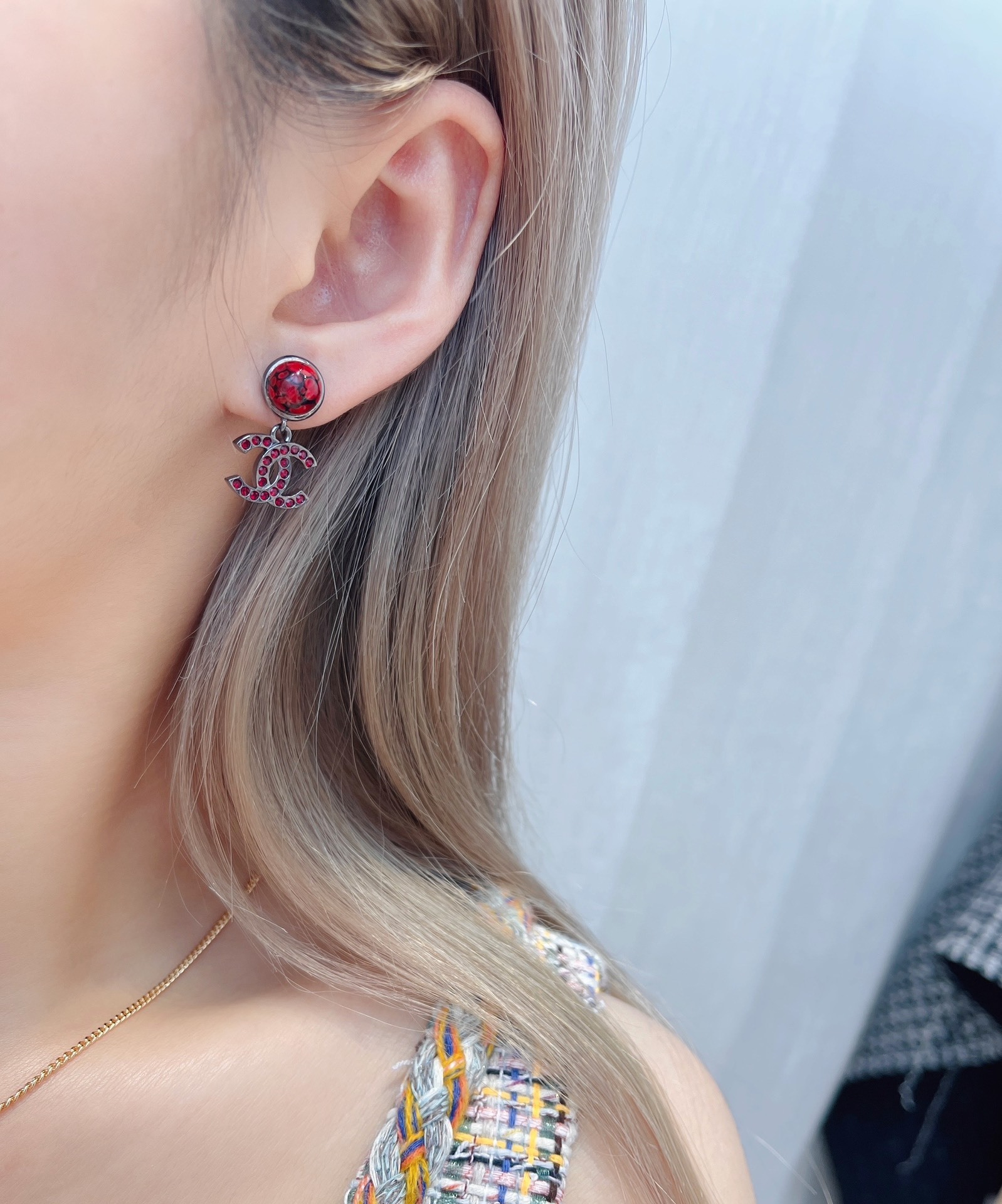 Elegant Chanel CC Red Crystal Drop Earrings – Luxury Boutique Set