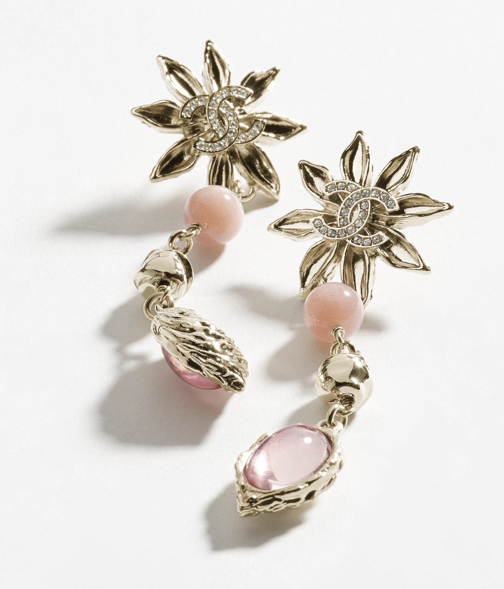 Chanel 2024/25 Métiers d'art Gold & Pink Crystal Drop Earrings