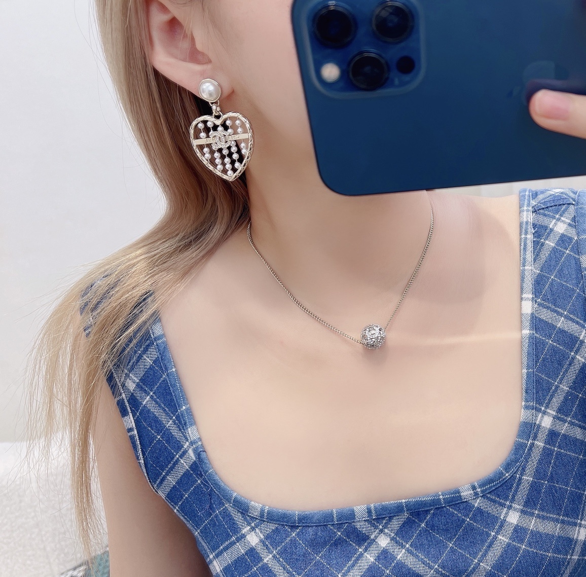 Chanel Heart Pearl Earrings with Crystal CC Logo - Gold Tone