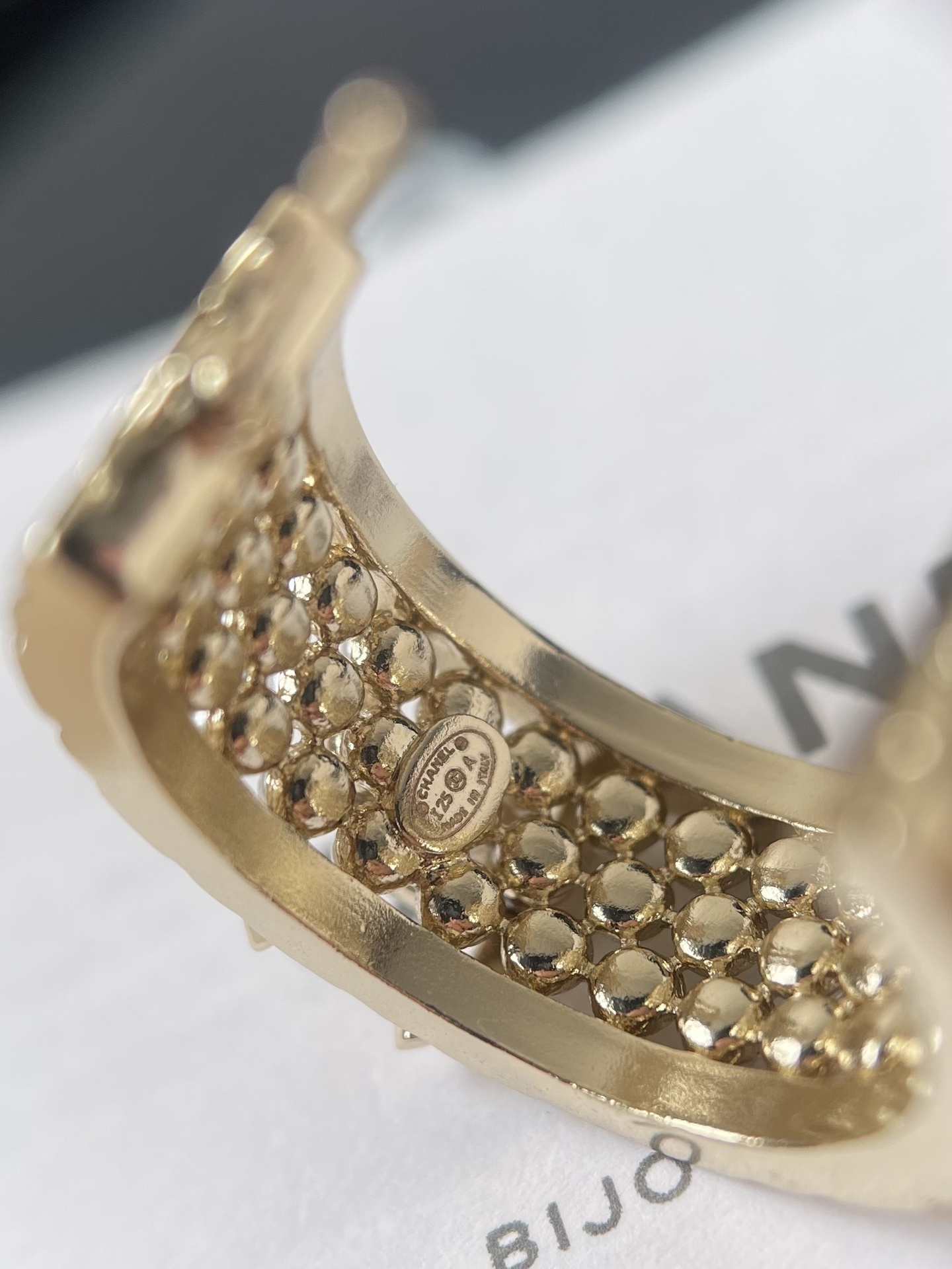 Luxury Gold CC Logo Pearl Hoop Earrings with Crystal Accents