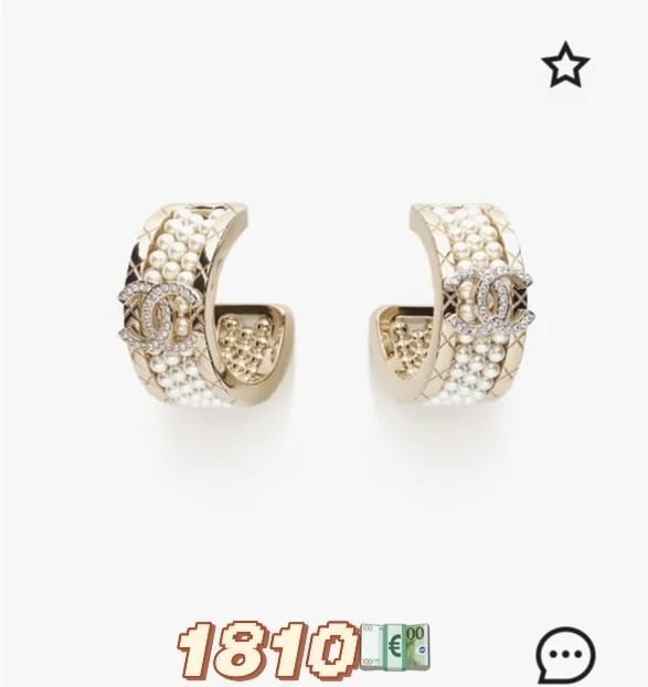 Luxury Gold CC Logo Pearl Hoop Earrings with Crystal Accents