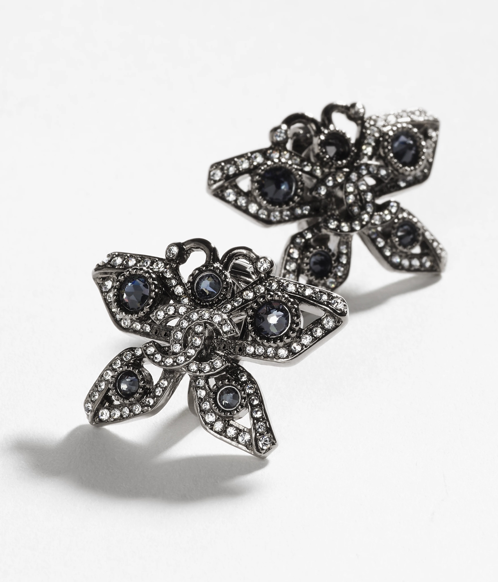 Chanel Butterfly CC Logo Earrings - Blue Crystal & Rhinestone Studs