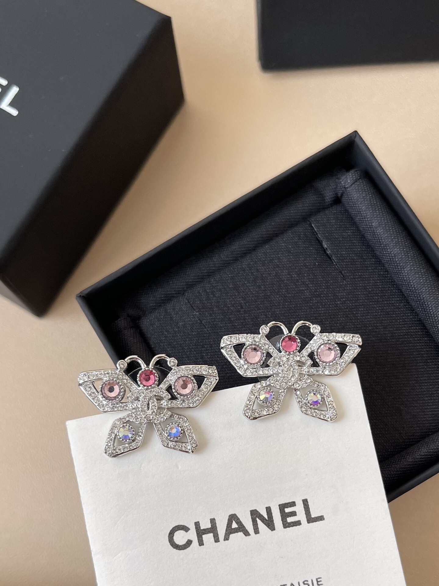 Chanel 2024/25 Métiers d'Art Butterfly Stud Earrings - Crystal & Metal
