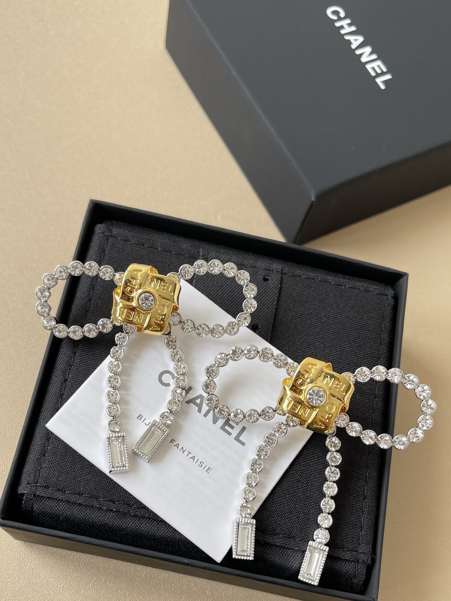 Luxury Crystal Ribbon Bow Dangle Earrings - Gold & Silver Tone