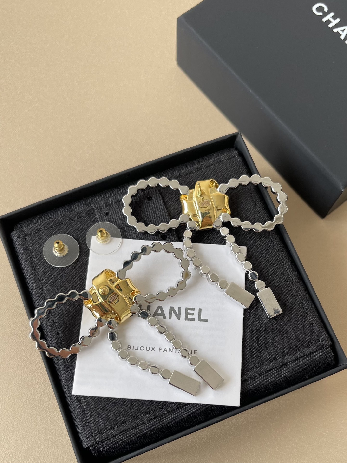 Luxury Crystal Ribbon Bow Dangle Earrings - Gold & Silver Tone