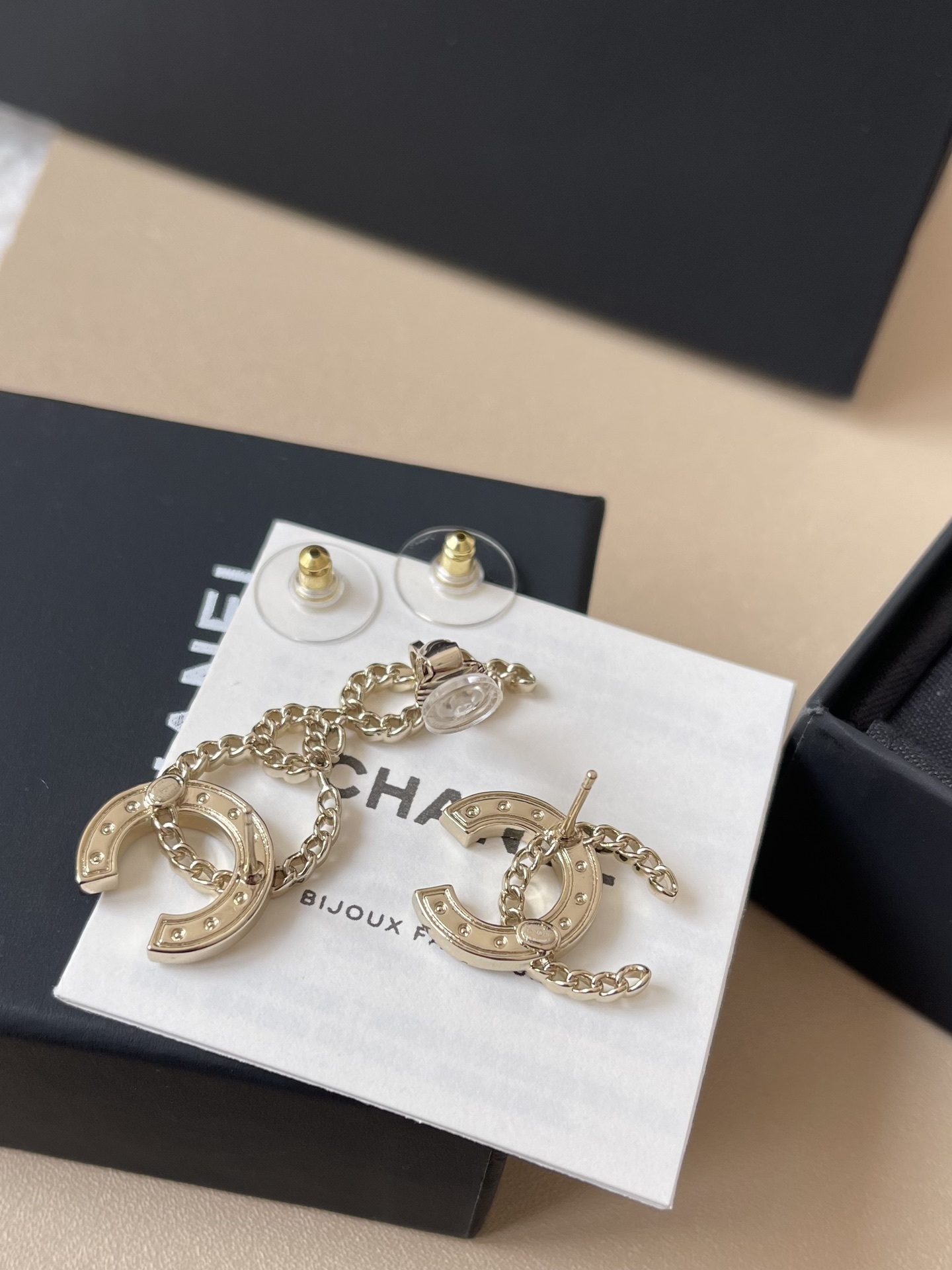 Elegant Gold Crystal Double C Logo Stud & Ear Climber Set