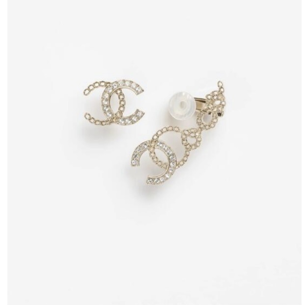 Elegant Gold Crystal Double C Logo Stud & Ear Climber Set