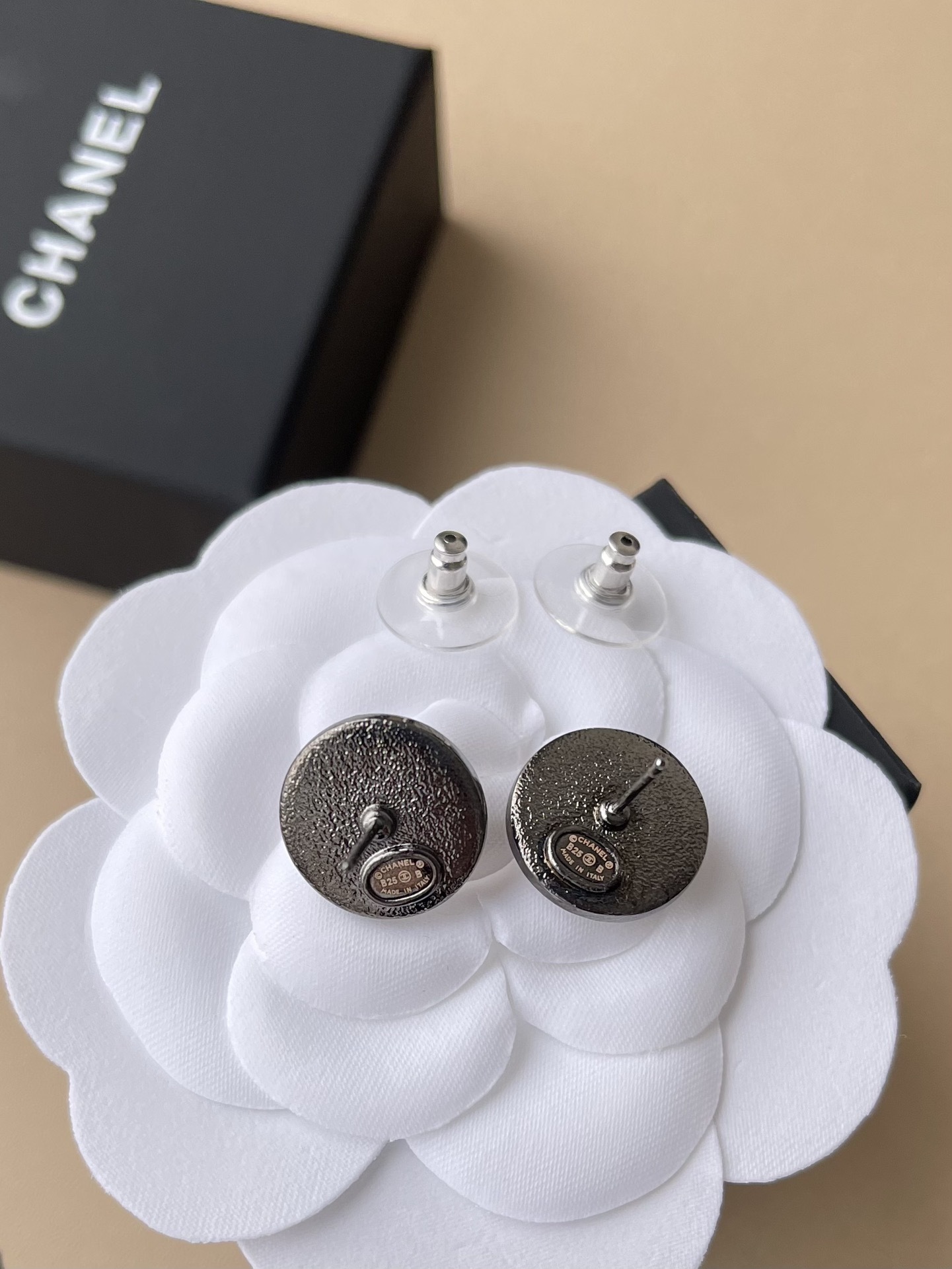 Elegant Pink Enamel & Crystal CC Logo Stud Earrings for Women