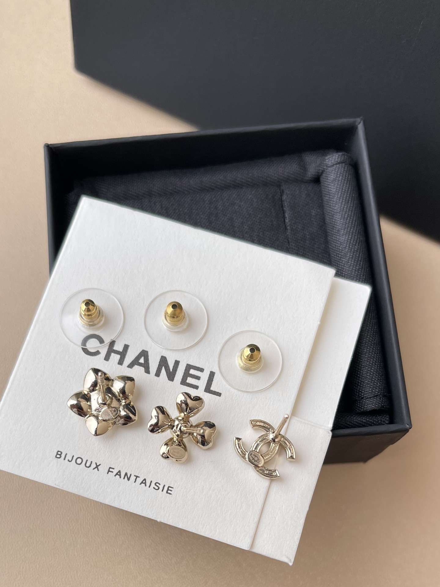 Chanel Gold Crystal & Pearl CC Logo Stud Earrings Set (3 Pieces)
