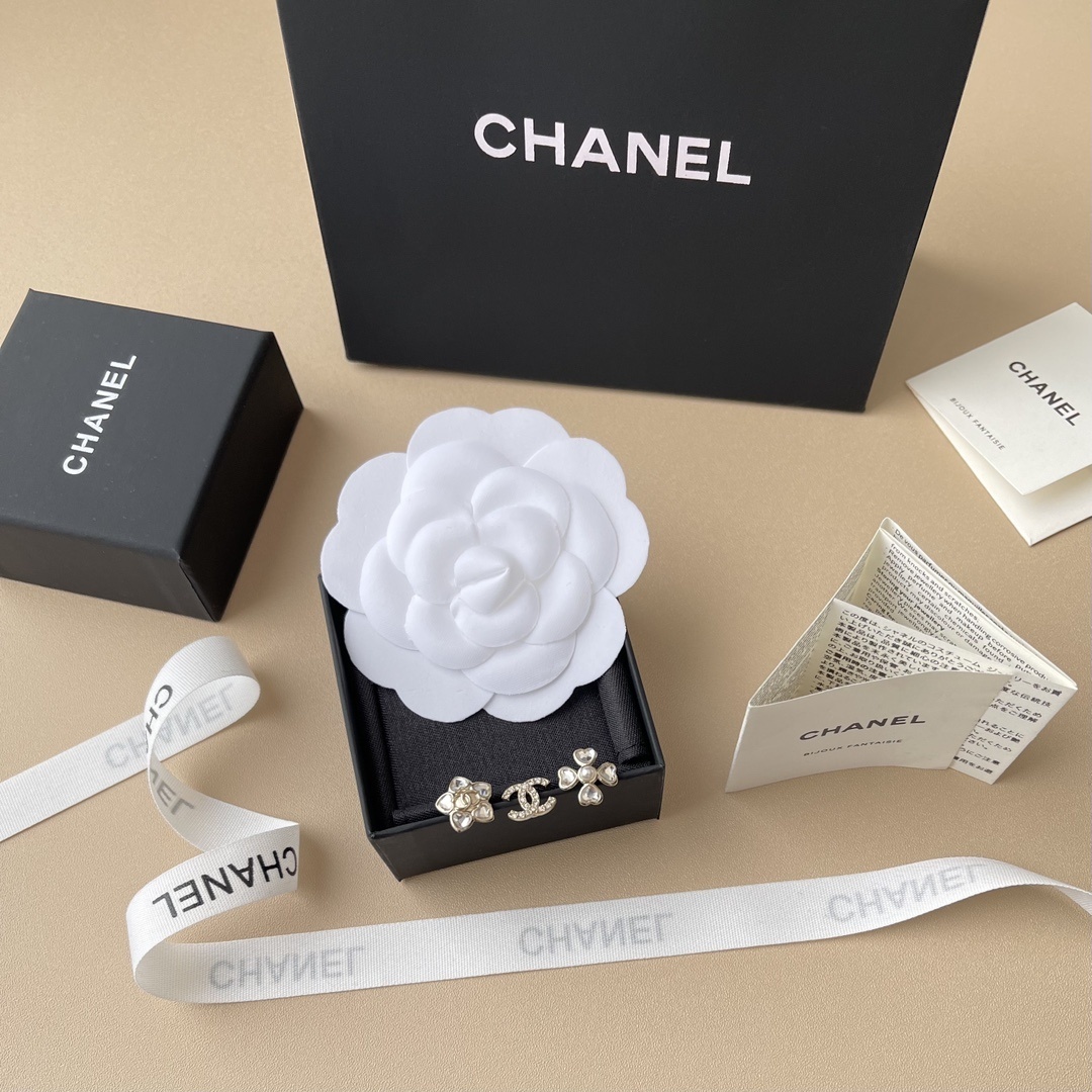 Chanel Gold Crystal & Pearl CC Logo Stud Earrings Set (3 Pieces)