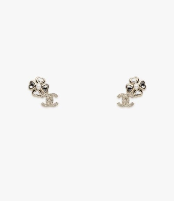 Chanel Clover Double C Crystal Pearl Stud Earrings – Luxury Jewelry