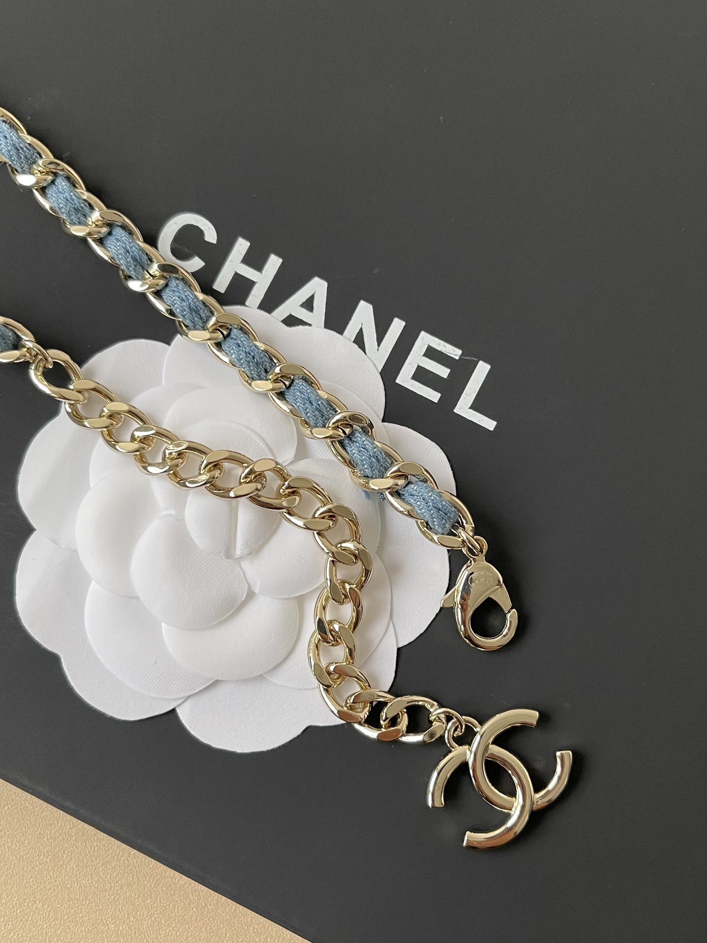 Chanel 2025 SS Denim & Gold Metal CC Logo Chain Belt