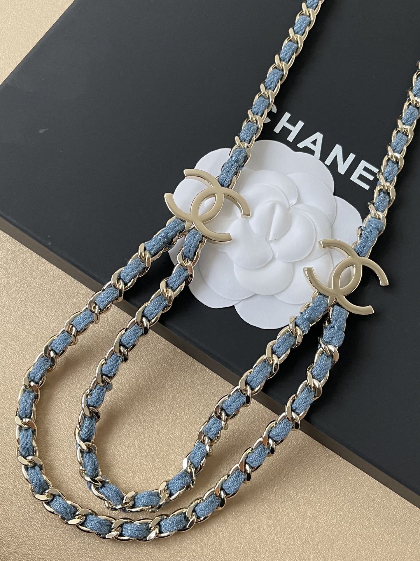 Chanel 2025 SS Denim & Gold Metal CC Logo Chain Belt