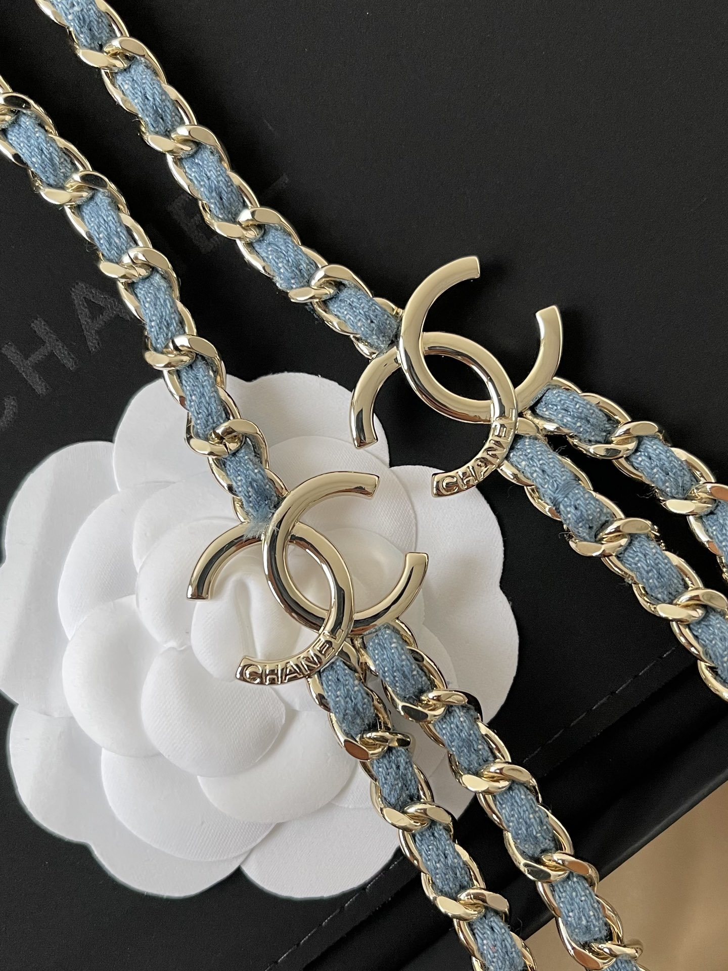 Chanel 2025 SS Denim & Gold Metal CC Logo Chain Belt
