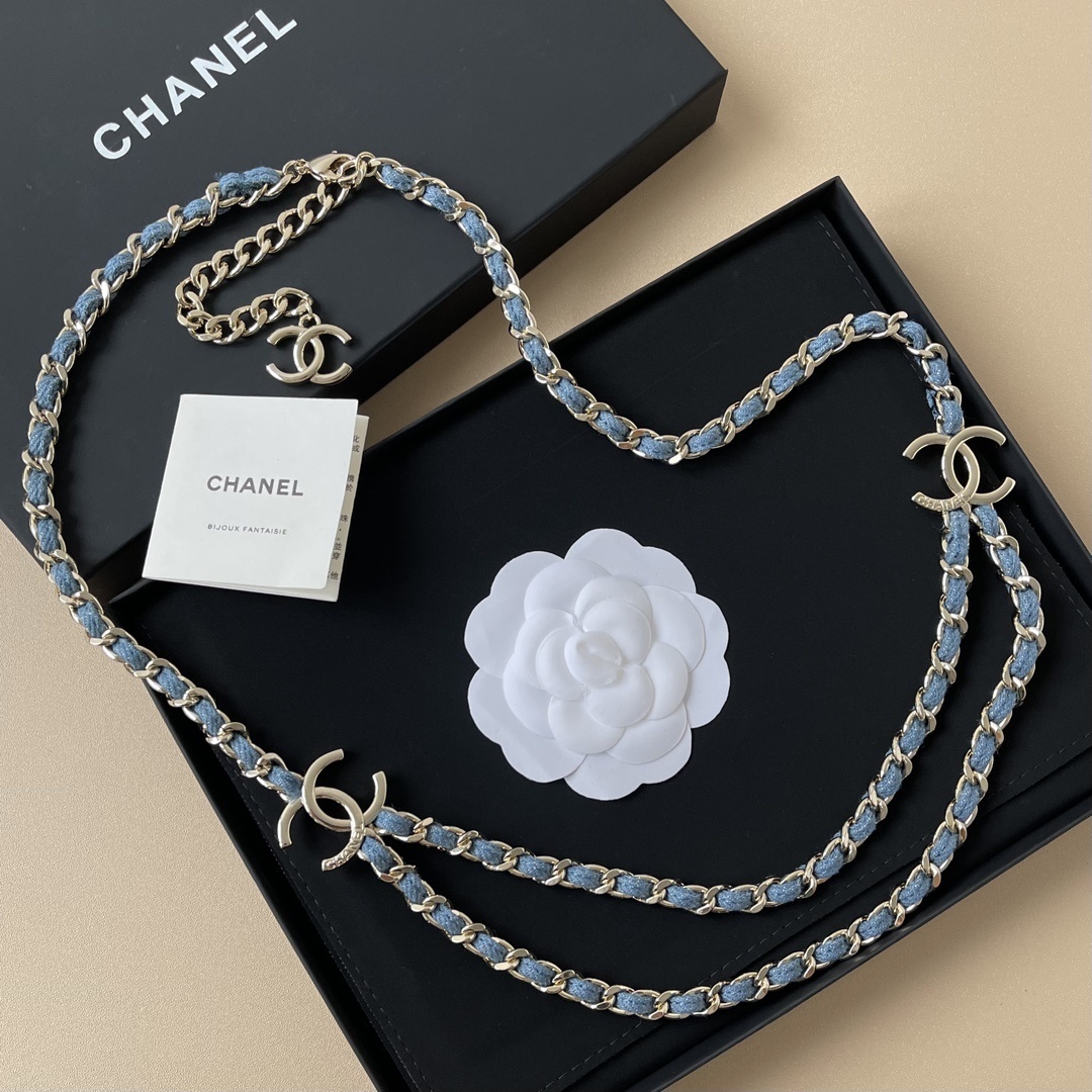 Chanel 2025 SS Denim & Gold Metal CC Logo Chain Belt