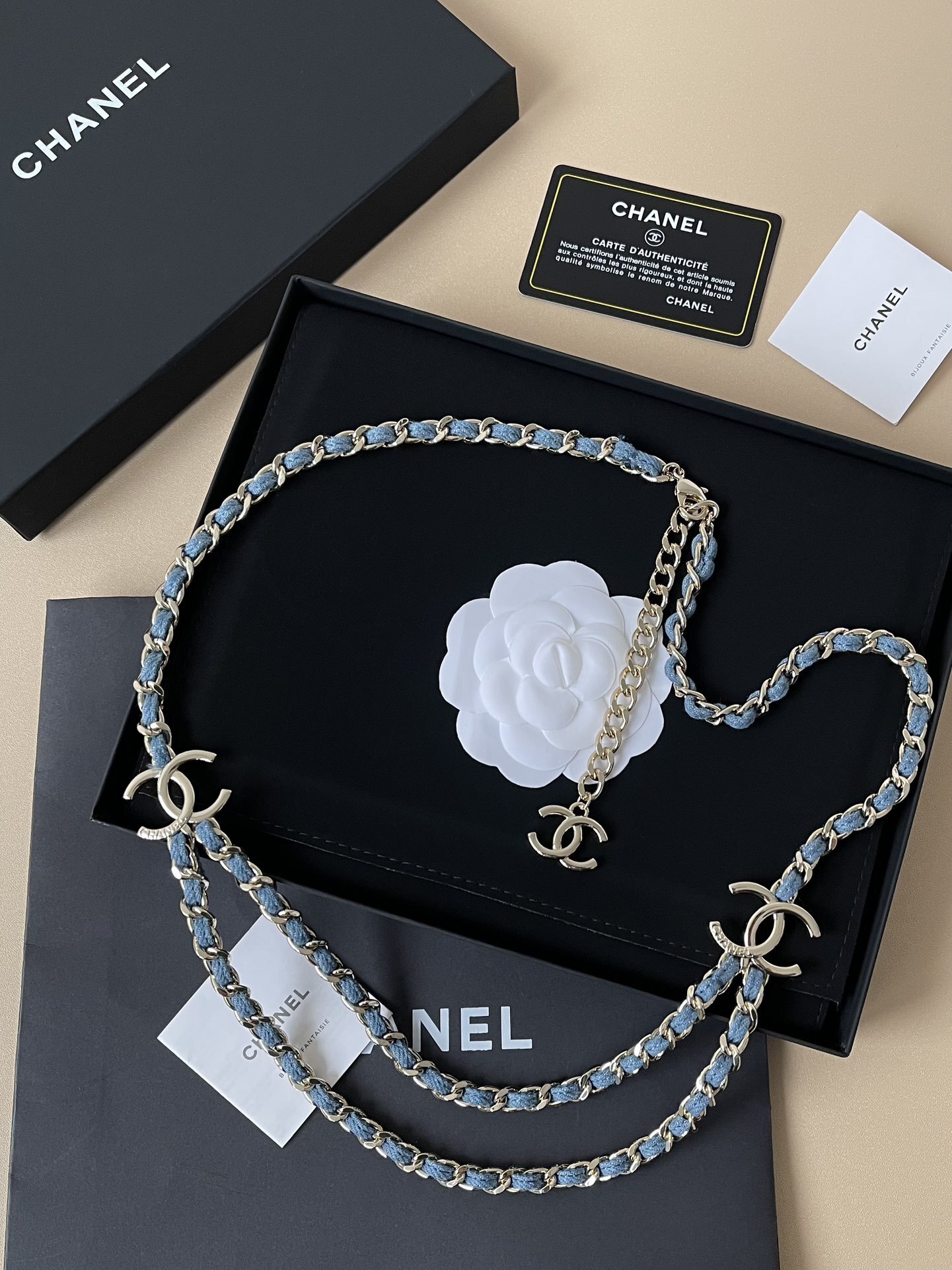 Chanel 2025 SS Denim & Gold Metal CC Logo Chain Belt