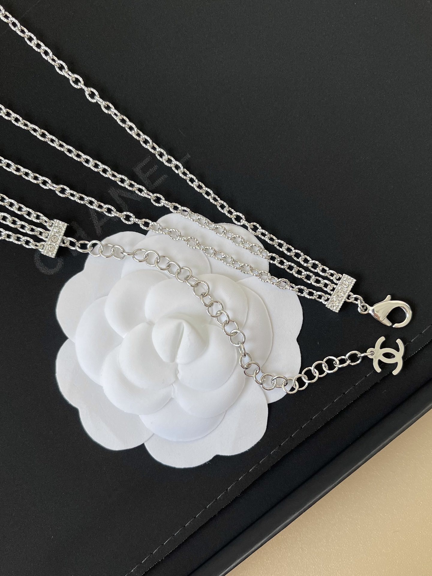 Luxury Silver Crystal Logo Multi-Chain Necklace & Waist Belt