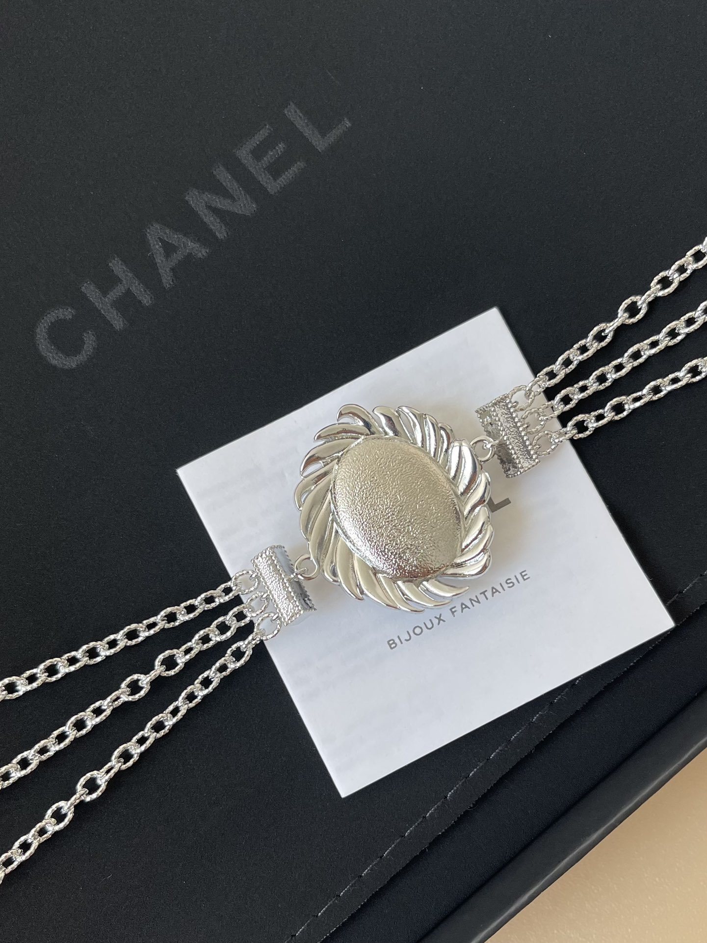 Luxury Silver Crystal Logo Multi-Chain Necklace & Waist Belt