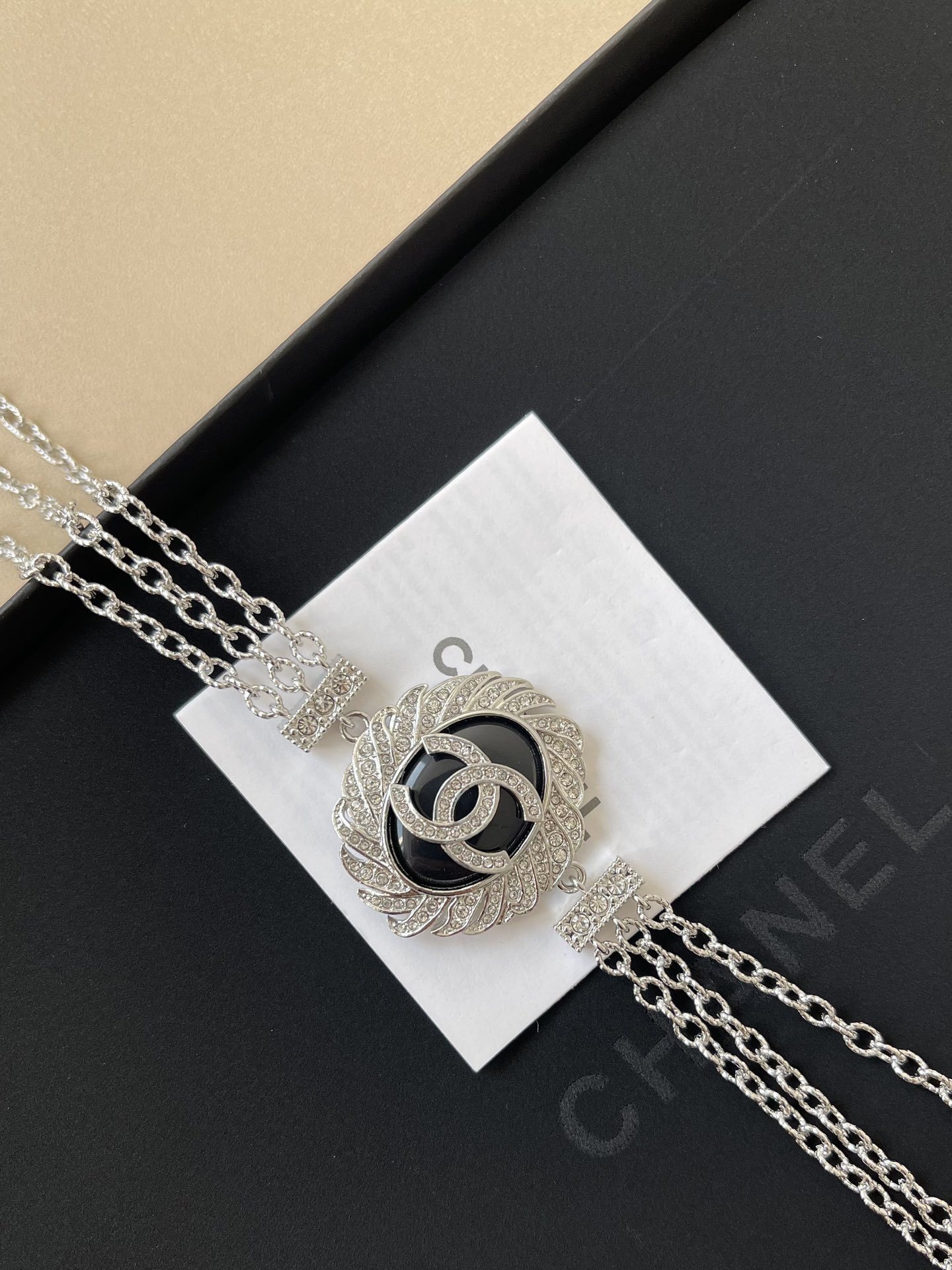 Luxury Silver Crystal Logo Multi-Chain Necklace & Waist Belt