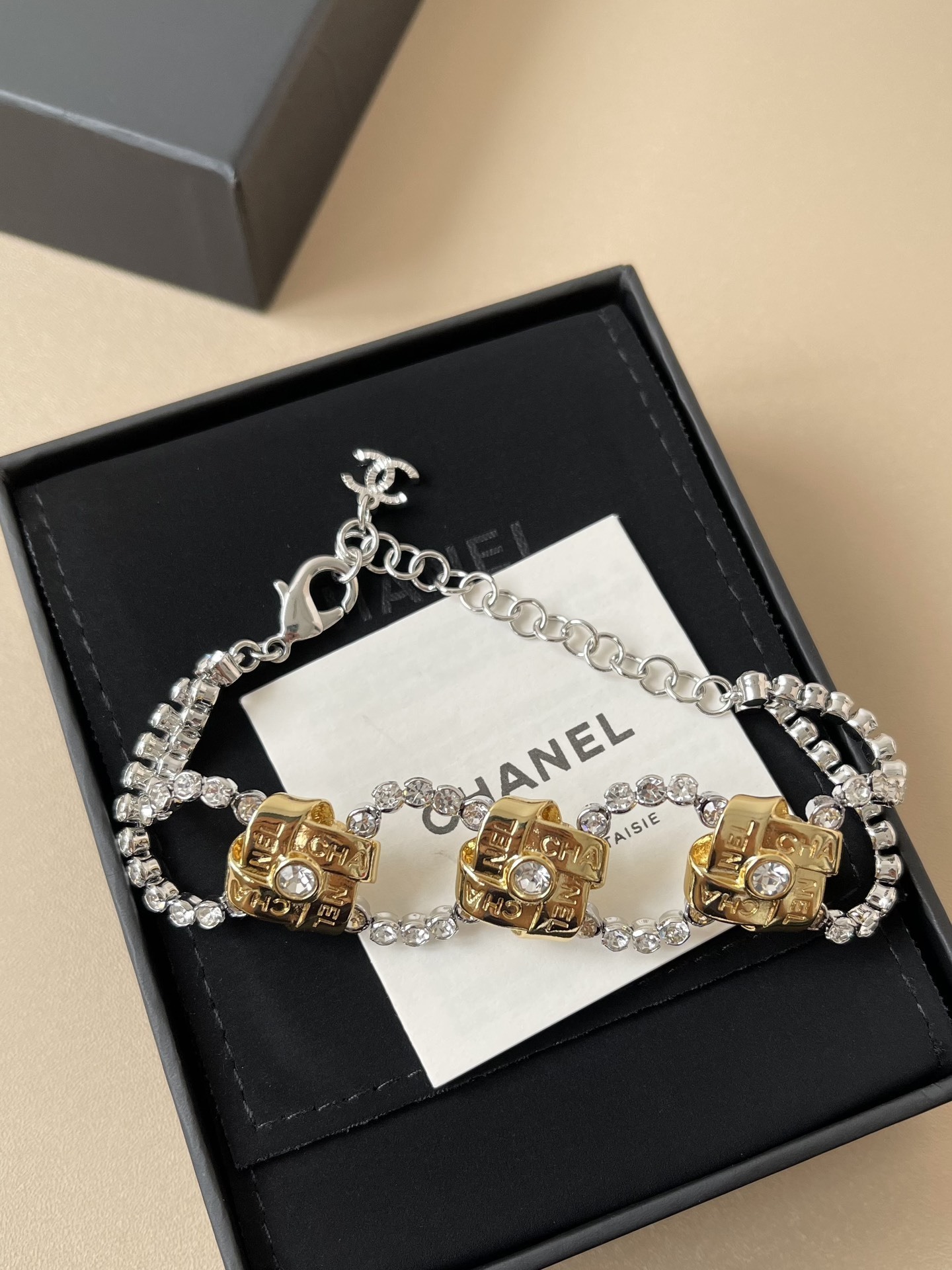 Chanel 2024/25 Métiers d'Art Gold & Crystal Double Strand Bracelet