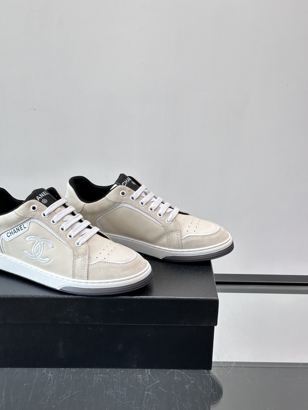 Chanel Luxury Beige Suede Low-Top Sneakers with CC Logo