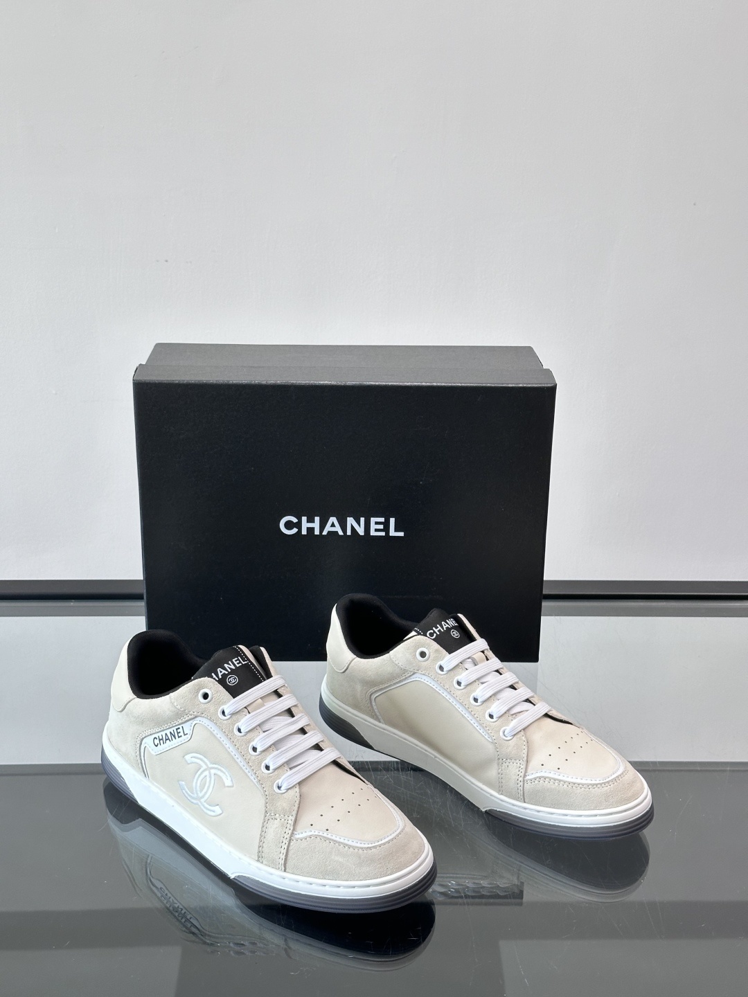 Chanel Luxury Beige Suede Low-Top Sneakers with CC Logo