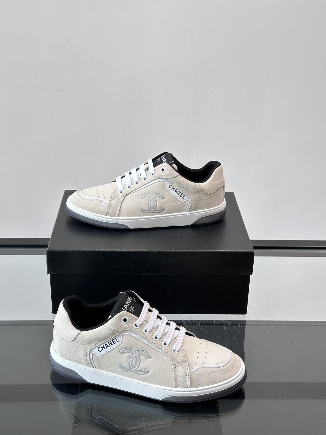 Chanel Luxury Beige Suede Low-Top Sneakers with CC Logo