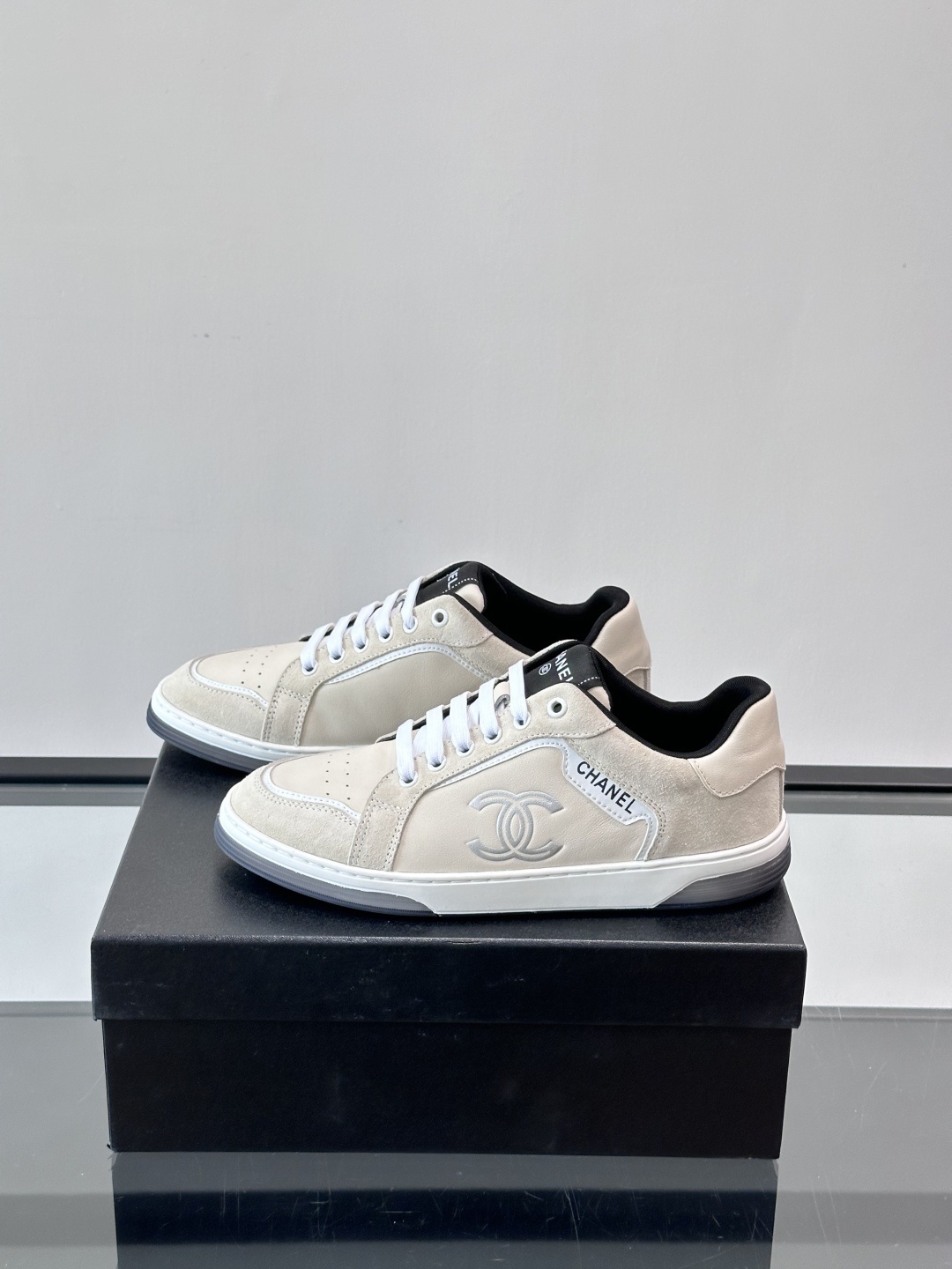 Chanel Luxury Beige Suede Low-Top Sneakers with CC Logo