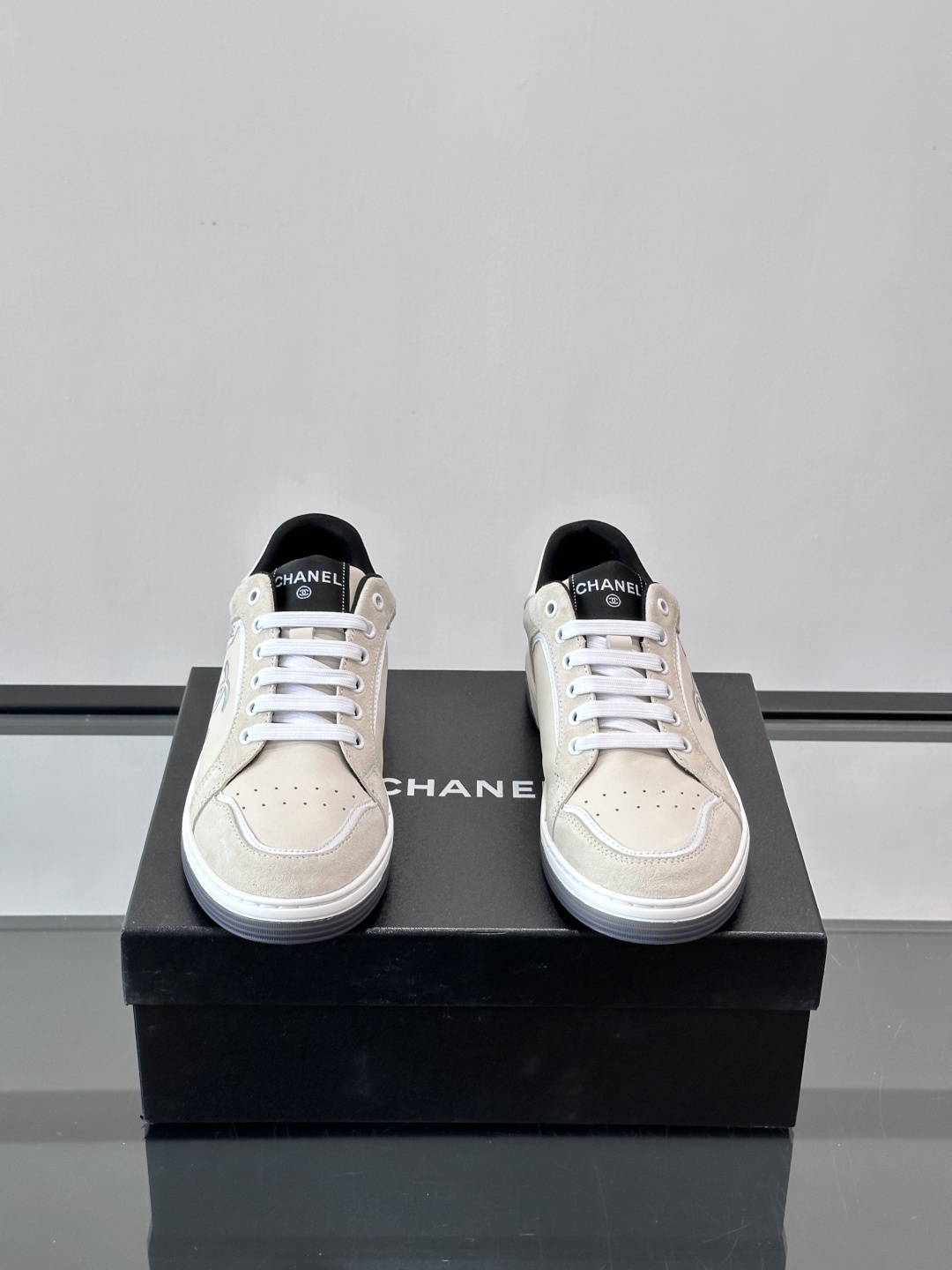 Chanel Luxury Beige Suede Low-Top Sneakers with CC Logo