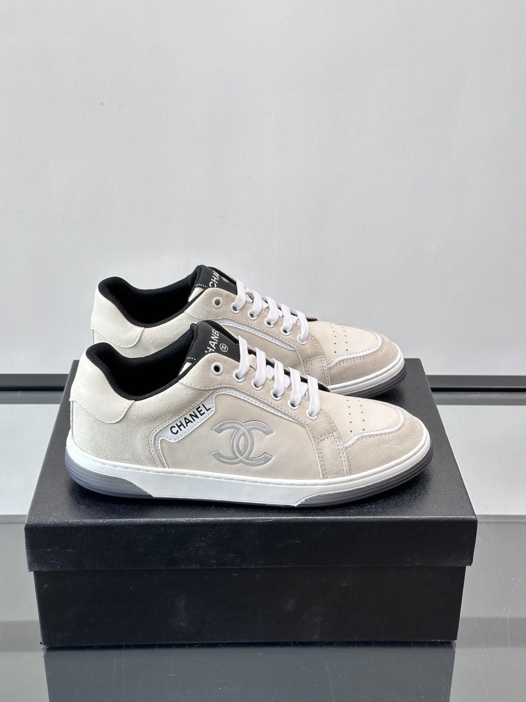 Chanel Luxury Beige Suede Low-Top Sneakers with CC Logo