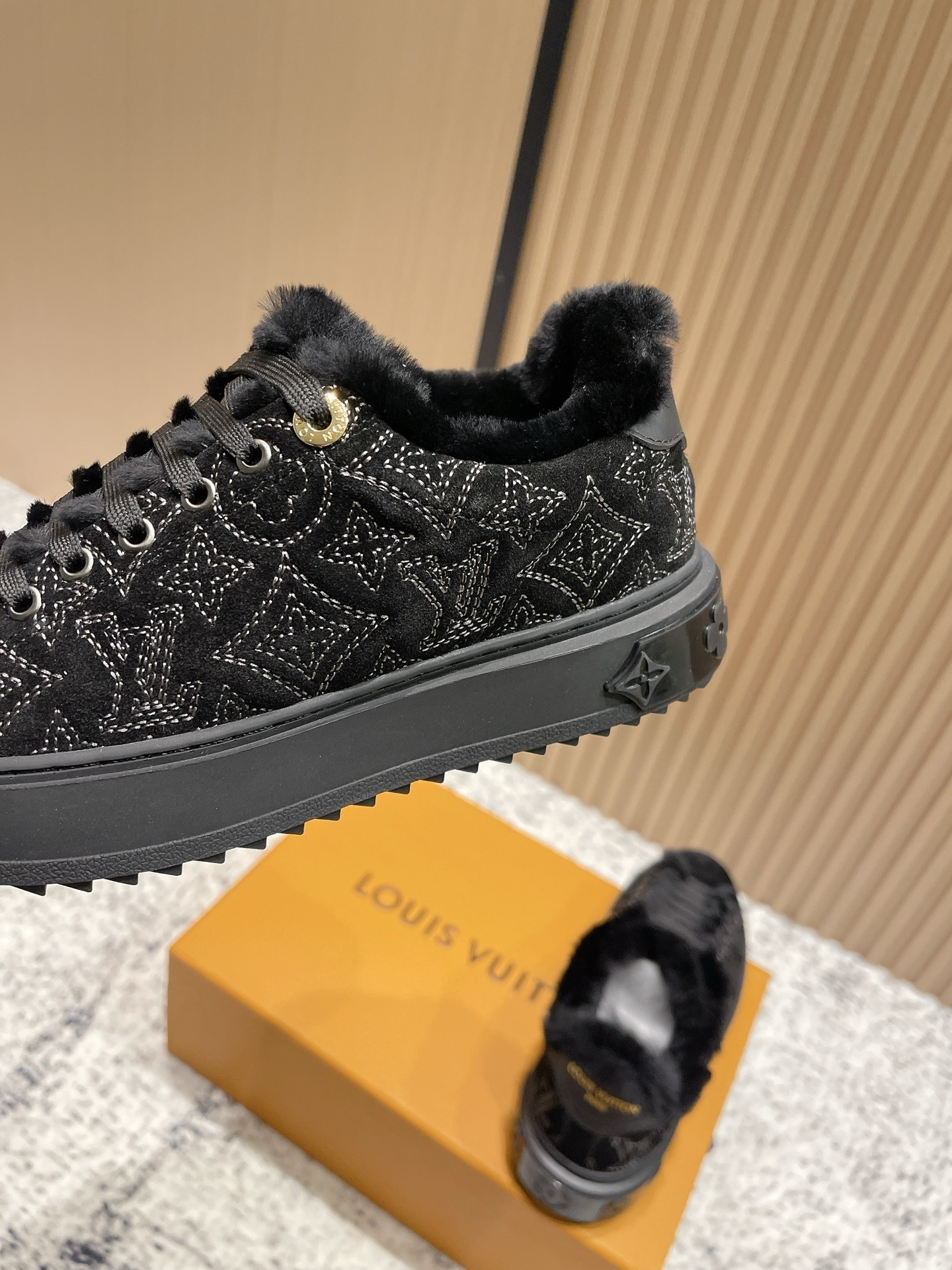 Louis Vuitton Monogram Black Fur-Lined Luxury Sneakers