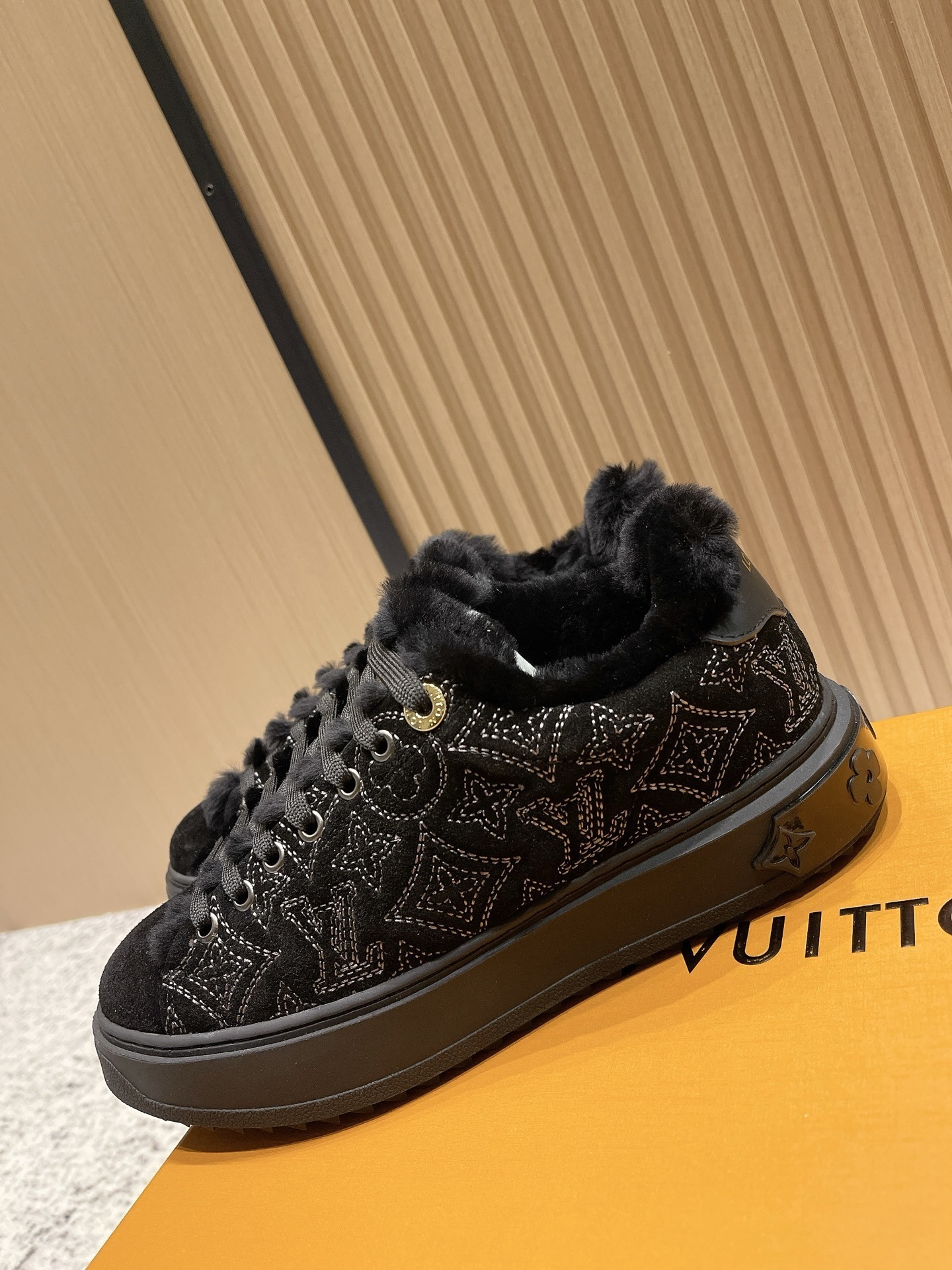 Louis Vuitton Monogram Black Fur-Lined Luxury Sneakers
