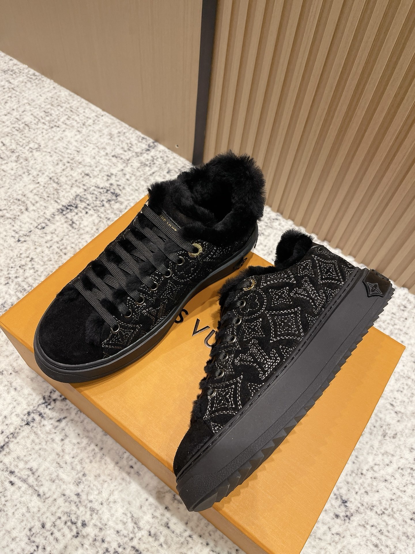 Louis Vuitton Monogram Black Fur-Lined Luxury Sneakers