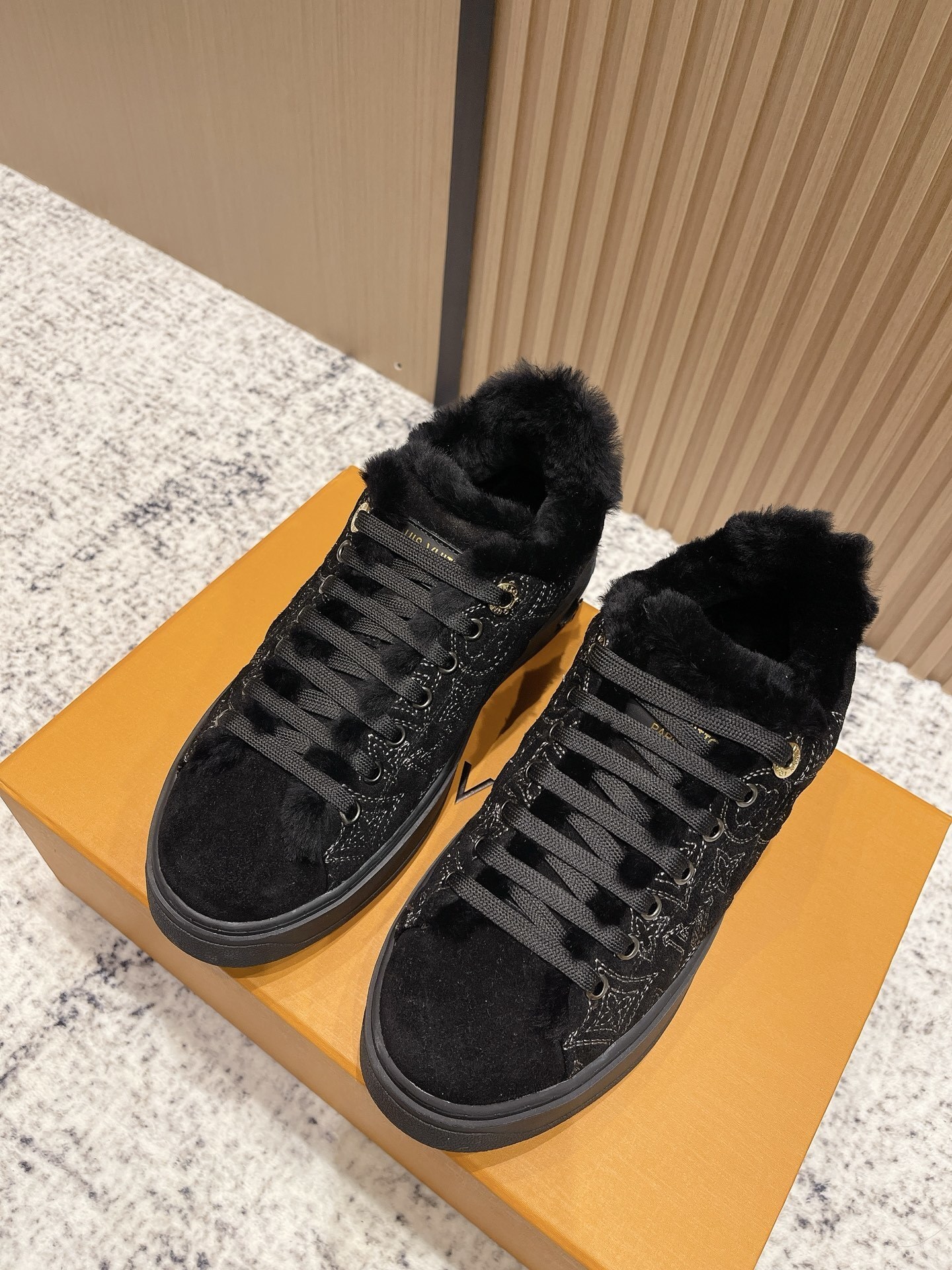 Louis Vuitton Monogram Black Fur-Lined Luxury Sneakers