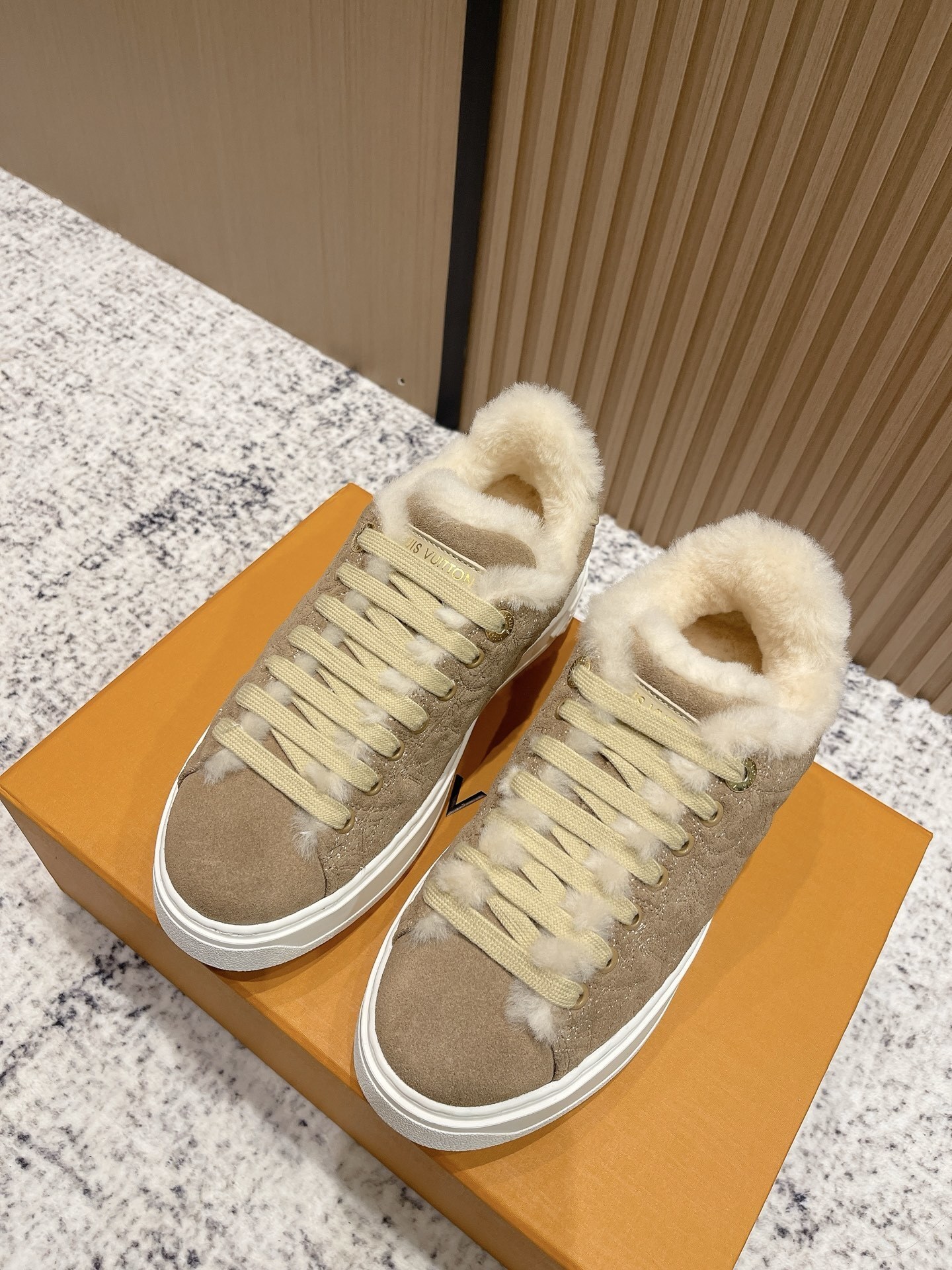Louis Vuitton Shearling-Lined Monogram Suede Sneakers for Women