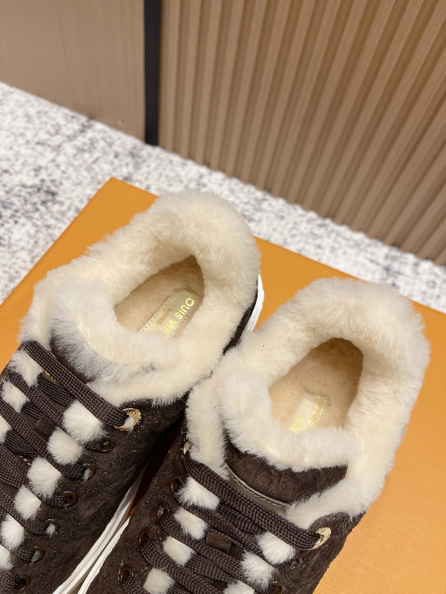 Luxury Brown Suede Sneakers with Warm Shearling Fur Lining