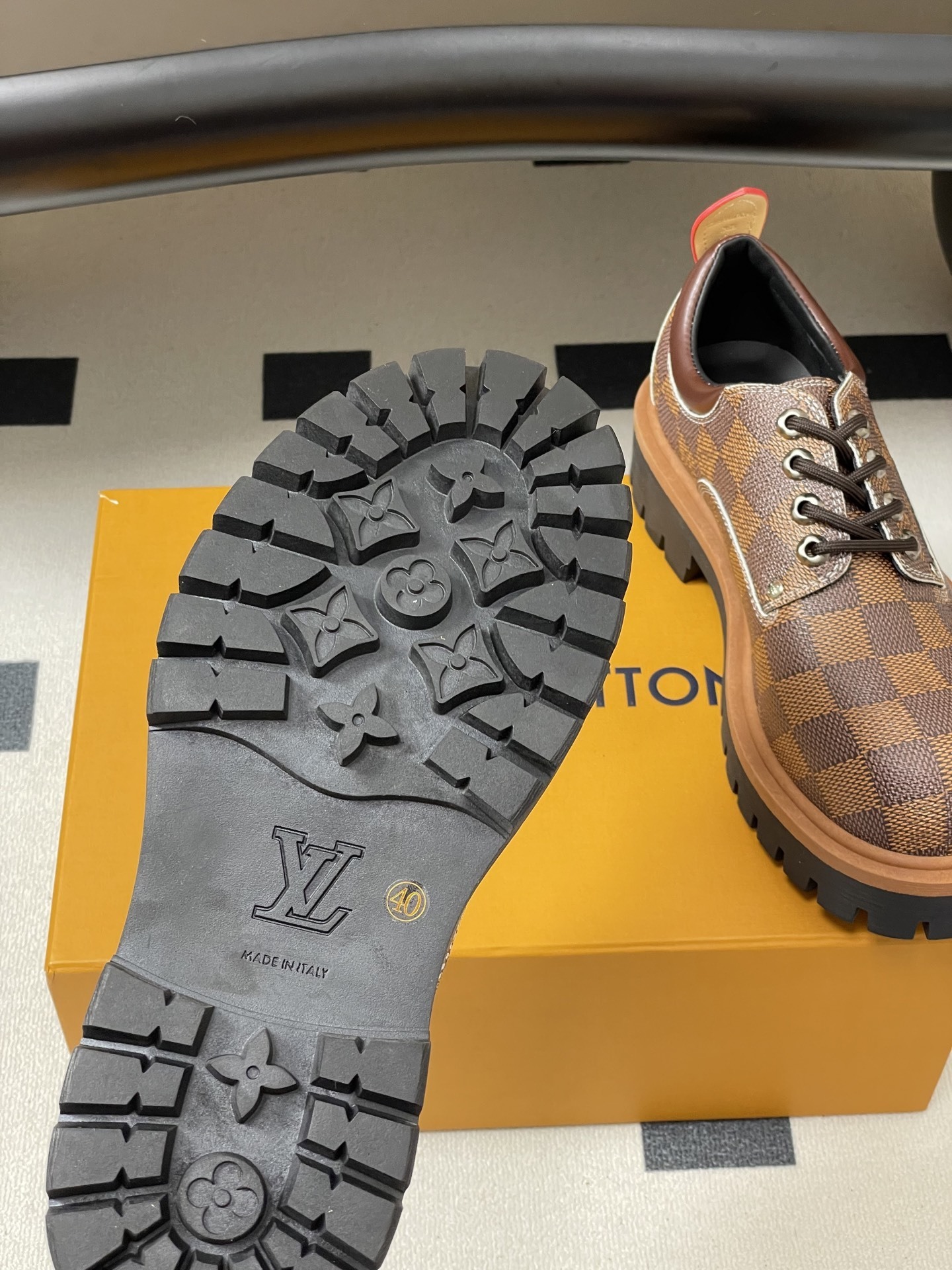 Brown Checkered Platform Derby Shoes - Luxury Chunky Sole