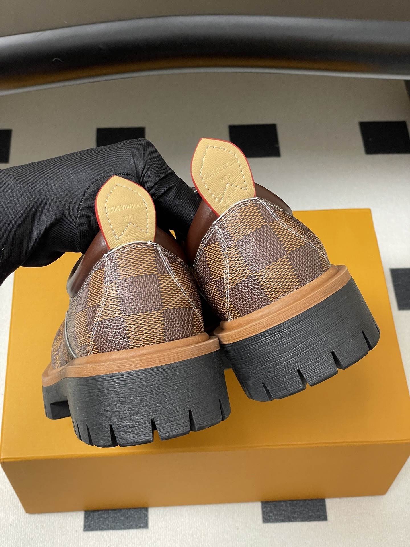 Brown Checkered Platform Derby Shoes - Luxury Chunky Sole