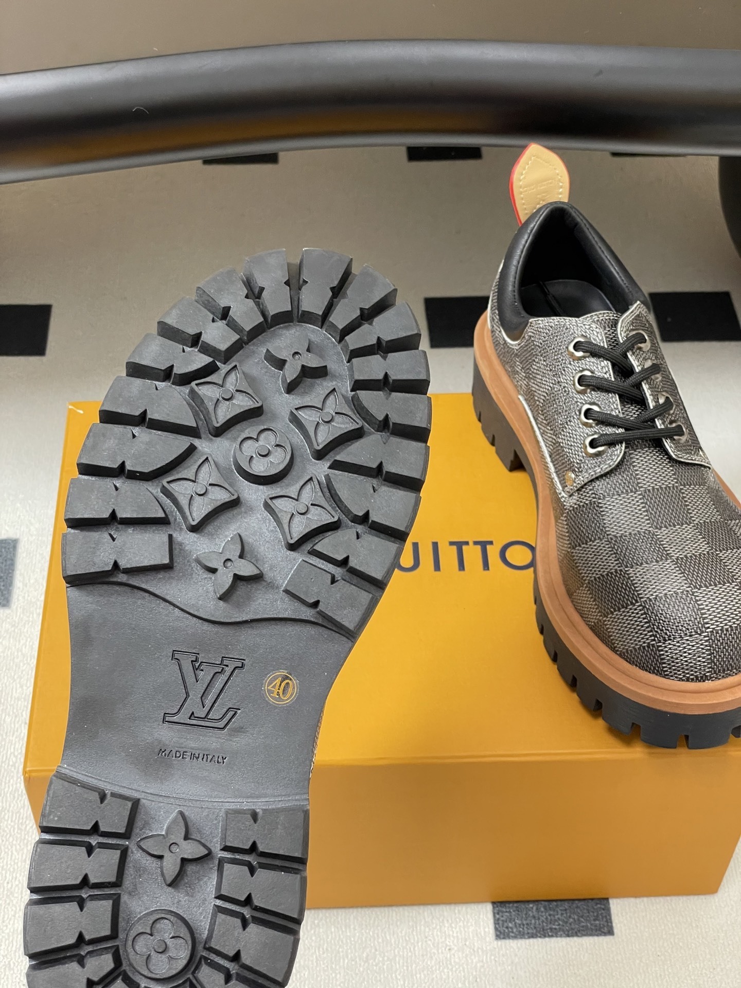 Luxury Checkered Canvas Platform Derby Shoes - Chunky Lug Sole