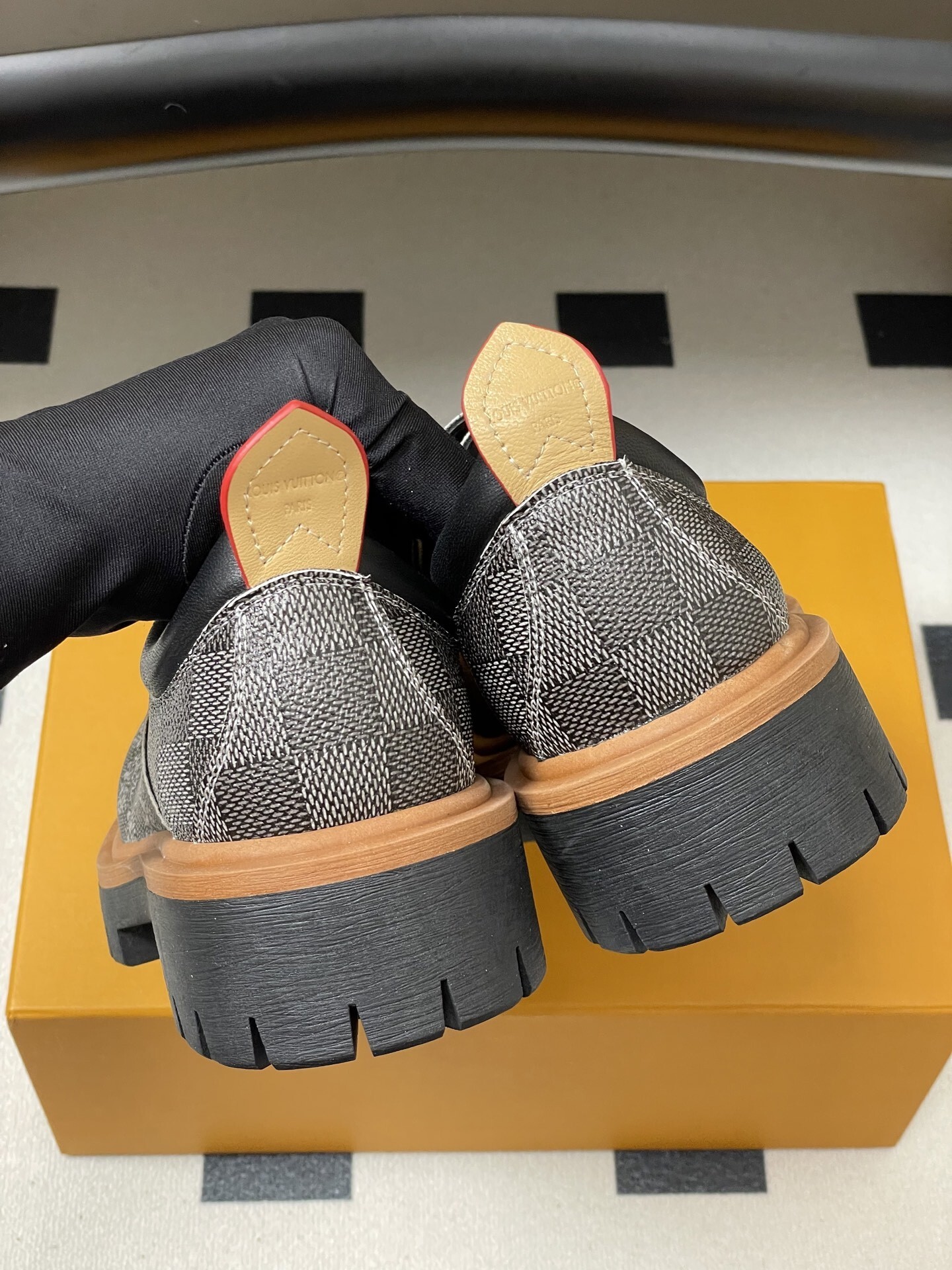 Luxury Checkered Canvas Platform Derby Shoes - Chunky Lug Sole