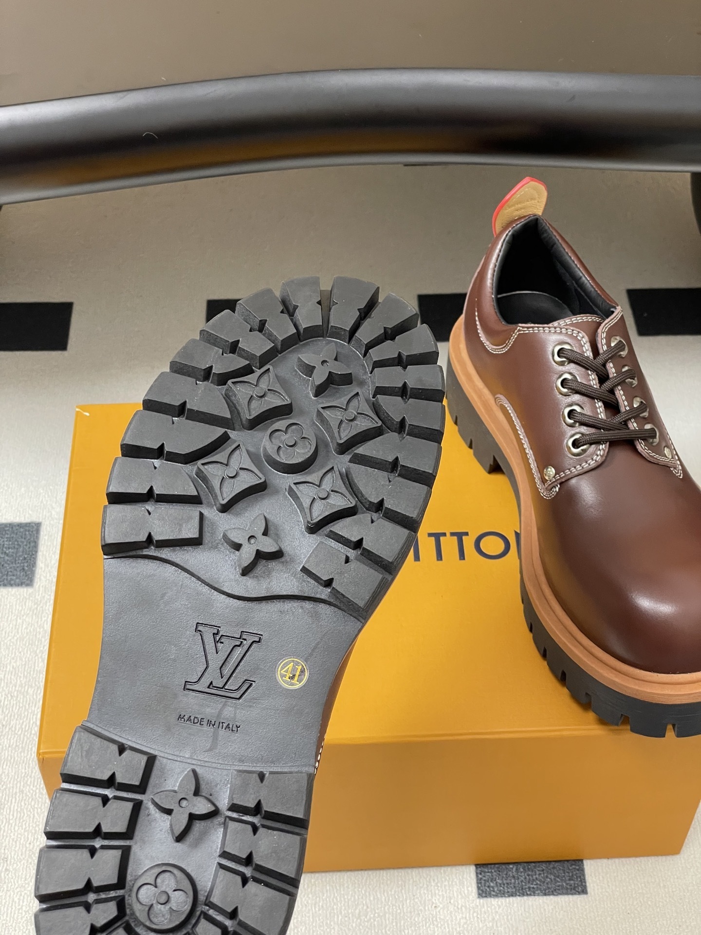 Men's Chunky Brown Leather Platform Shoes - Lug Sole Derby