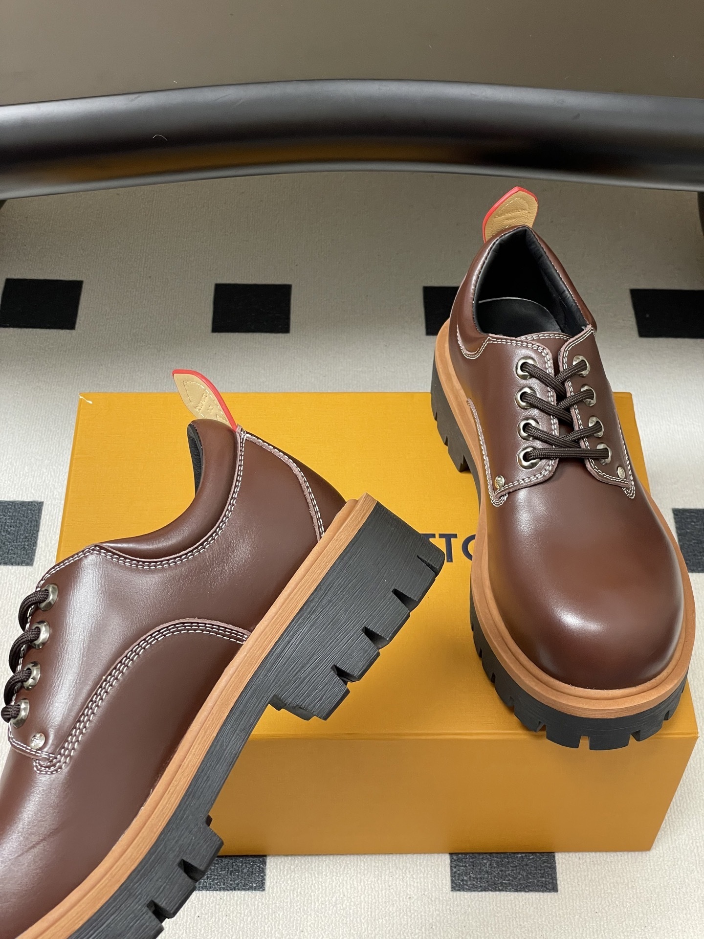 Men's Chunky Brown Leather Platform Shoes - Lug Sole Derby