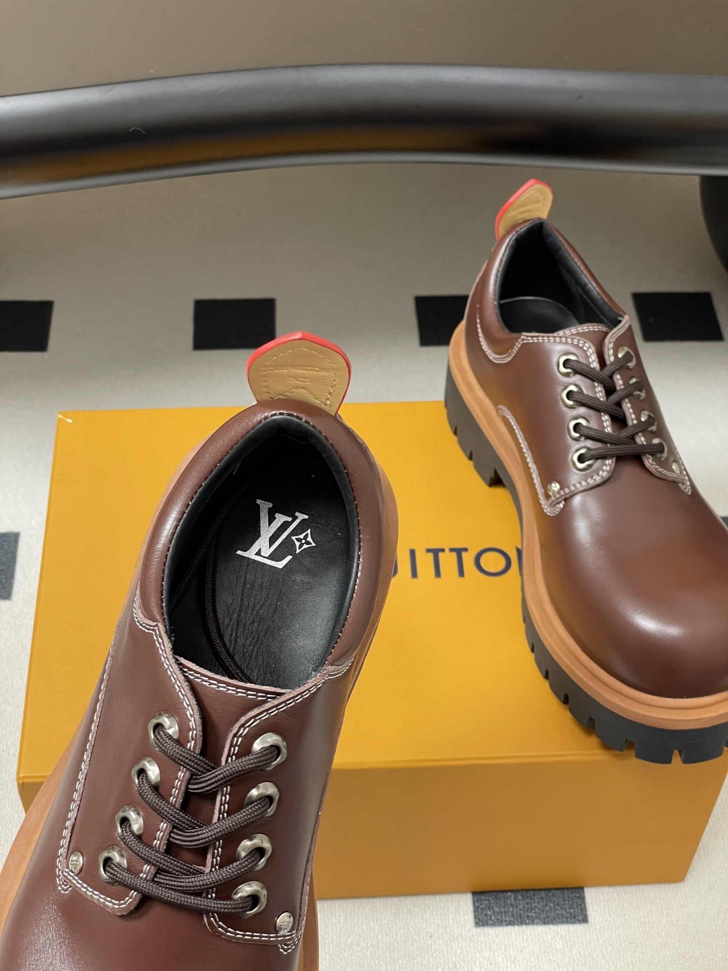 Men's Chunky Brown Leather Platform Shoes - Lug Sole Derby