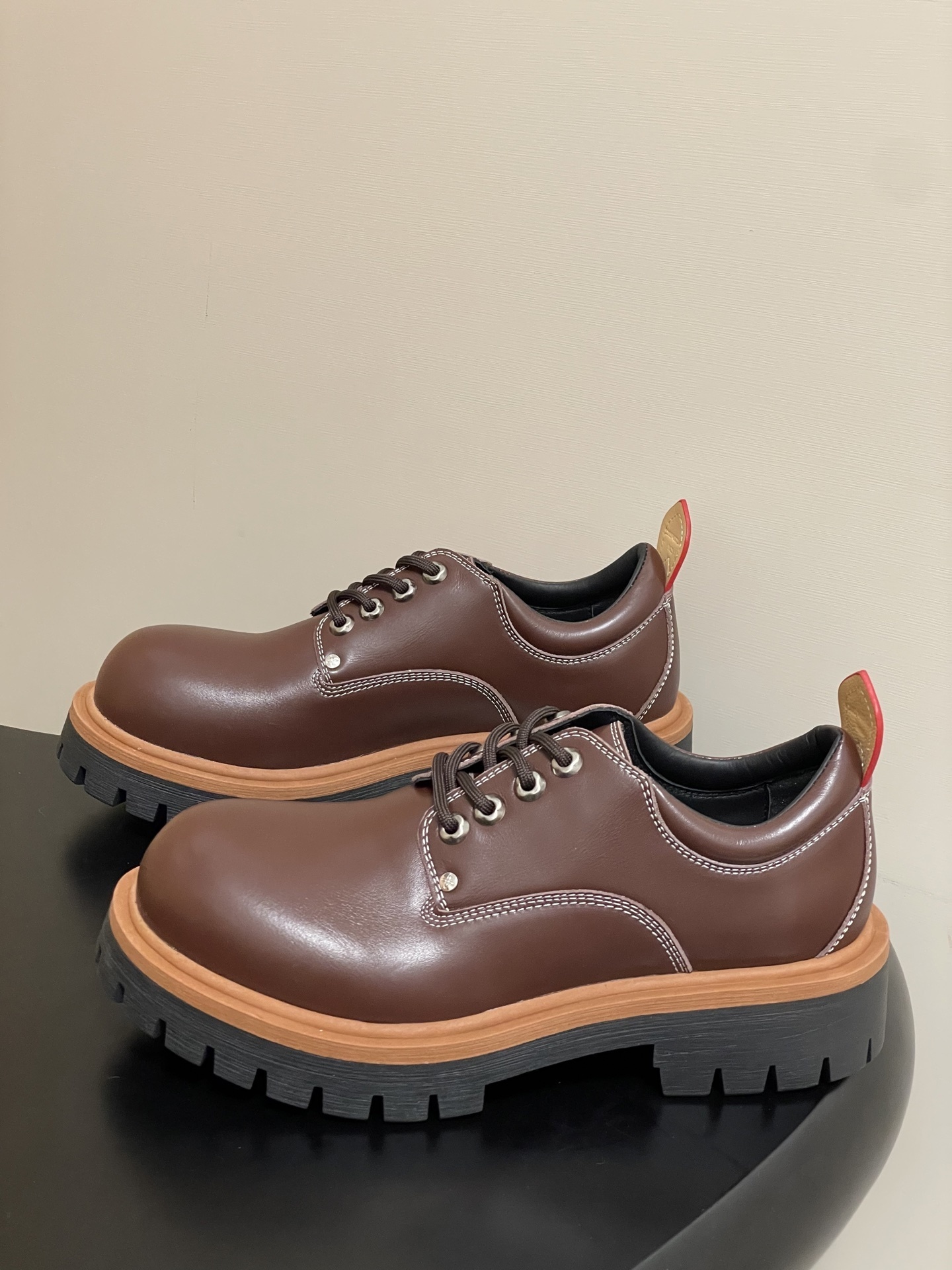 Men's Chunky Brown Leather Platform Shoes - Lug Sole Derby