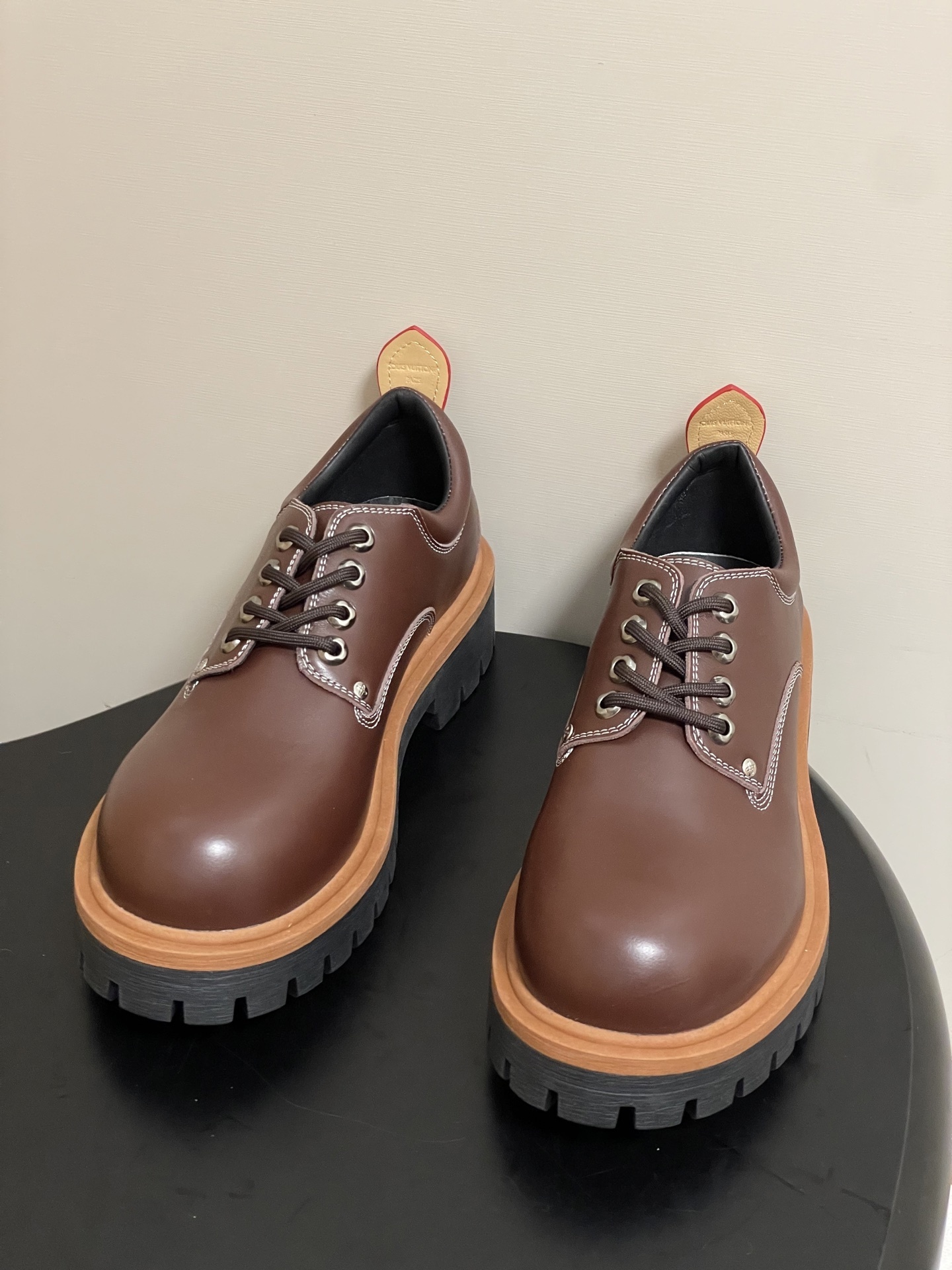 Men's Chunky Brown Leather Platform Shoes - Lug Sole Derby