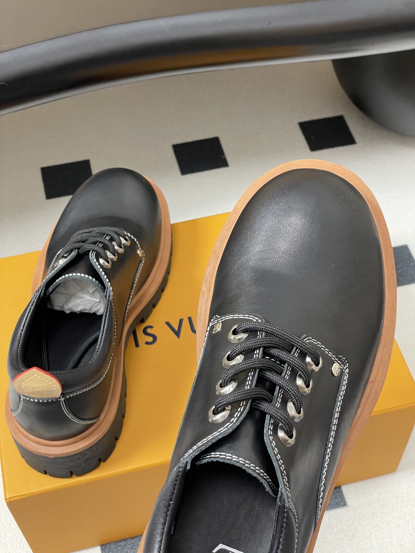 Louis Vuitton Academy Derby Black Leather Chunky Platform Shoes