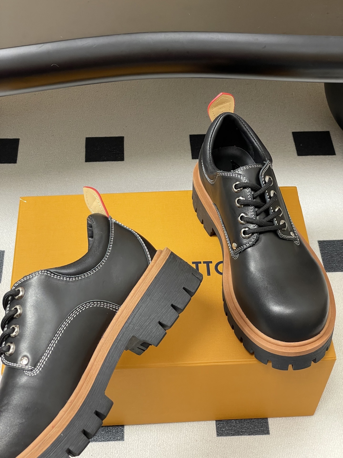 Louis Vuitton Academy Derby Black Leather Chunky Platform Shoes