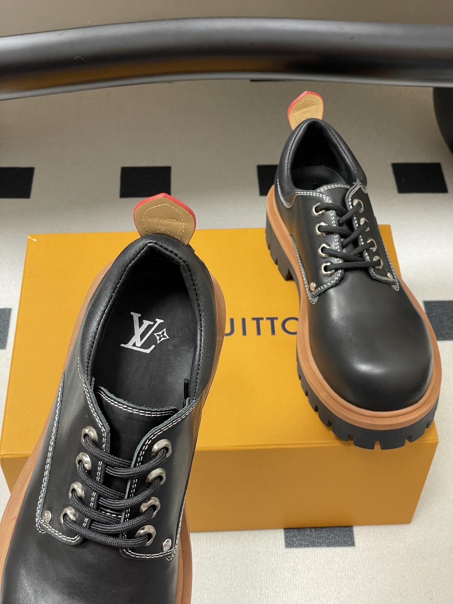 Louis Vuitton Academy Derby Black Leather Chunky Platform Shoes