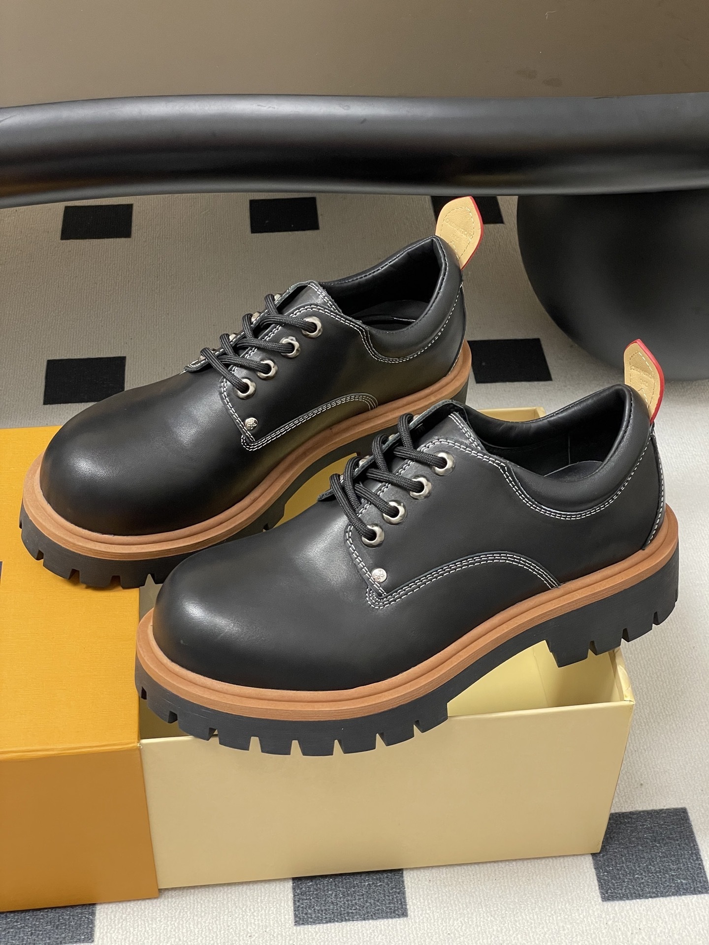 Louis Vuitton Academy Derby Black Leather Chunky Platform Shoes